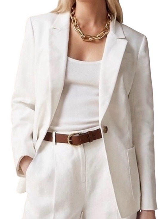 J. Crew Jackets & Blazers - J.Crew Helena Linen Blend Blazer White One Button Career Jacket Size 6 Coastal